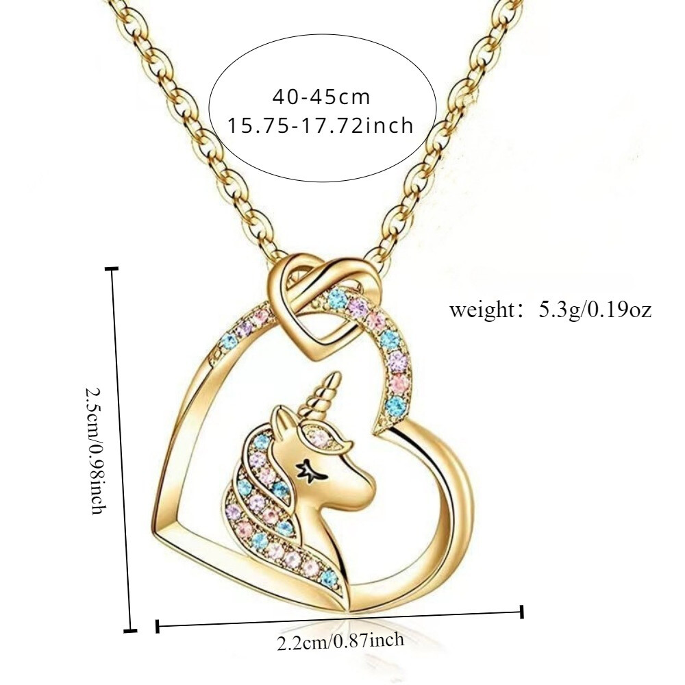 Unicorn Heart Initial Necklaces for Women Girls 14K Gold Plated Heart Necklace