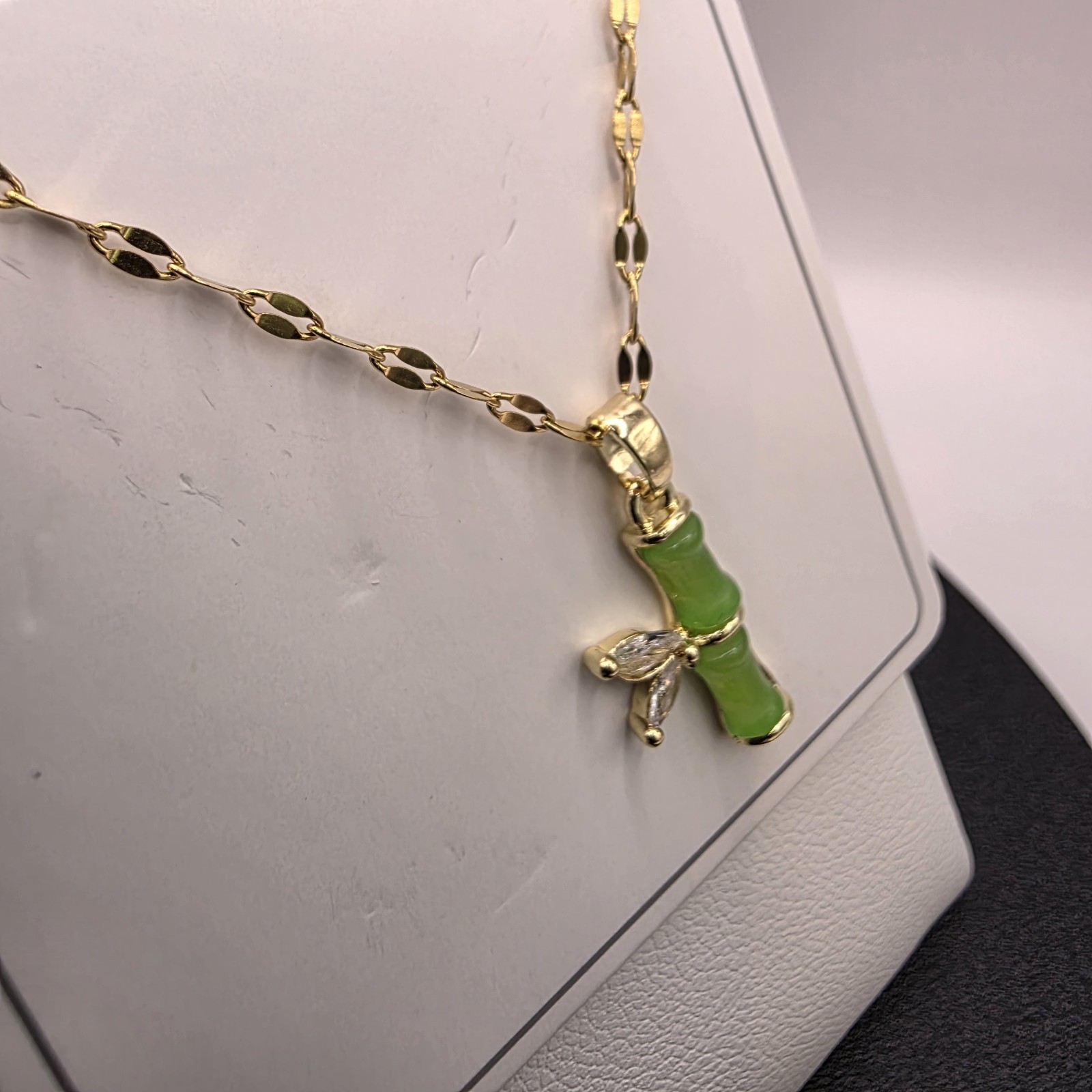 Stainless Steel Copper Plated 16″Necklace w/18mm Bamboo Cz Pendant