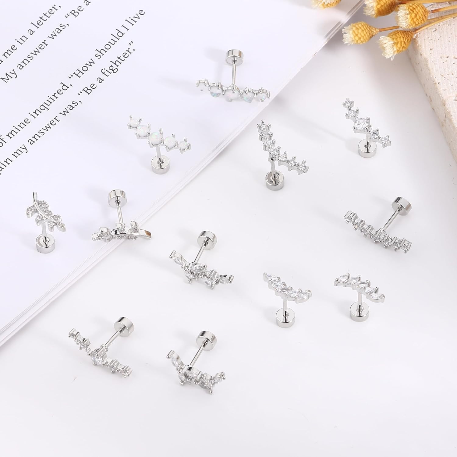 12PCS Cartilage Earrings Helix Piercing for Women Silver Hypoallergenic Surgical