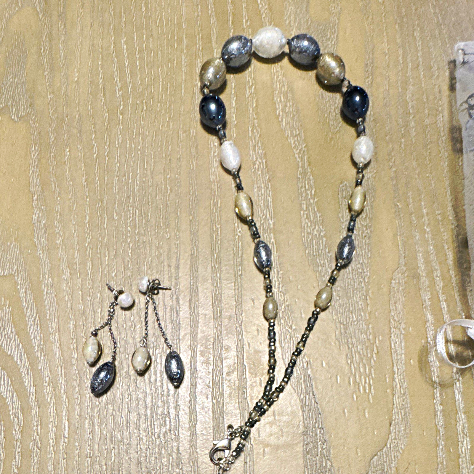 Murina Venezia Signed Multicolor Murano Glass Necklace & Earrings Set Silver