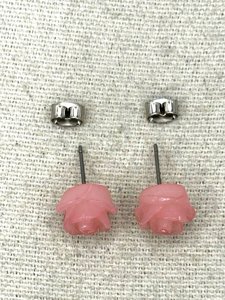 Pink Teal Green Flower Faux Pearl And Crystal Stud Dangle Earring Set of 7 Pairs