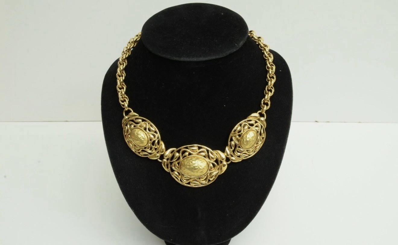 Authentic Yves Saint Laurent Oval Swirl Emblem Necklace YSL Jewelry