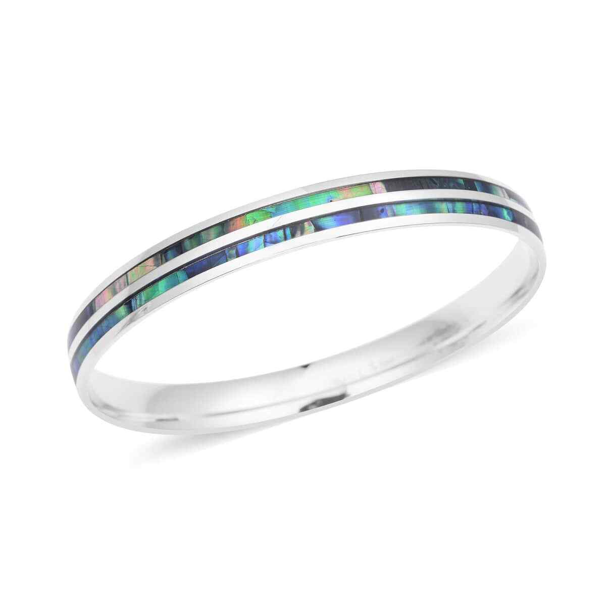 CLASSIC!! Abalone Shell Enameled Bangle Bracelet in Stainless Steel 8.00″