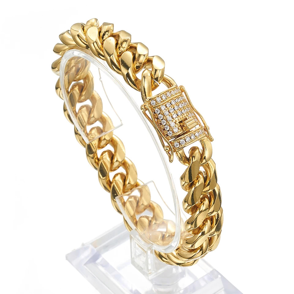 Stainless Steel Chain Necklace Miami Cuban Curb Link Gold Color Men Jewelry