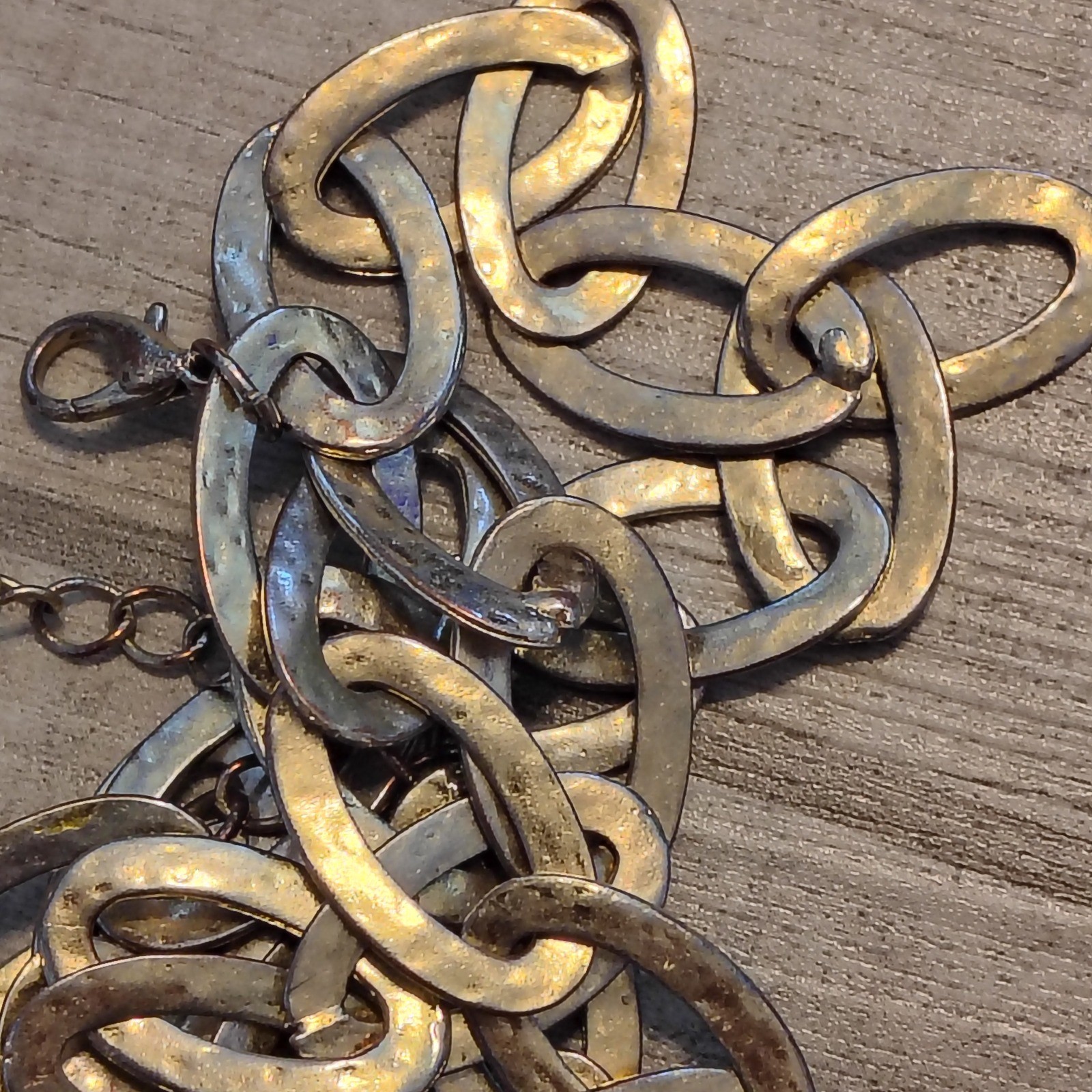 Mixed Metal Multi Strand Link Bracelet Hammered Oval Chain Adjustable vtg