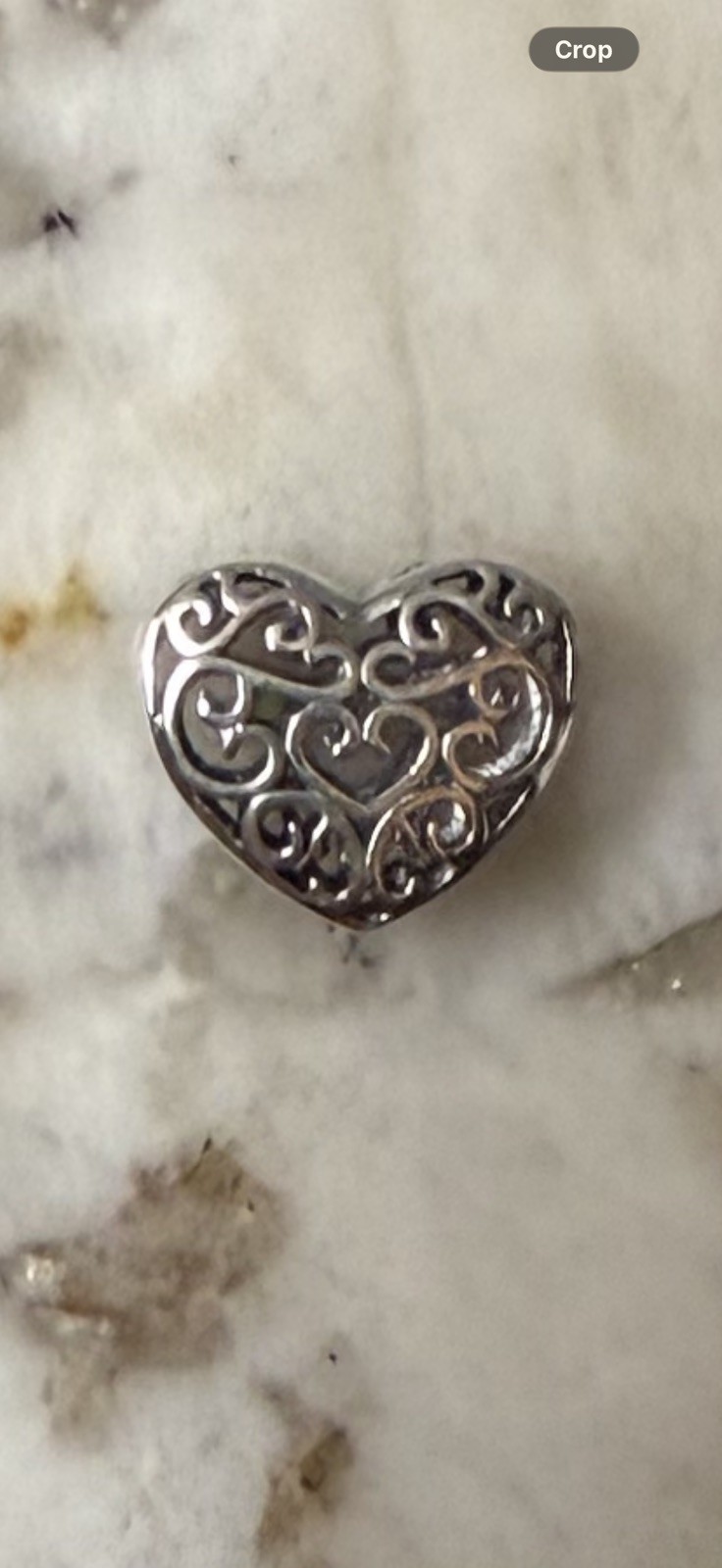 V630 S925 STERLING SILVER FILIGREE SCROLL HEART BEAD CHARM