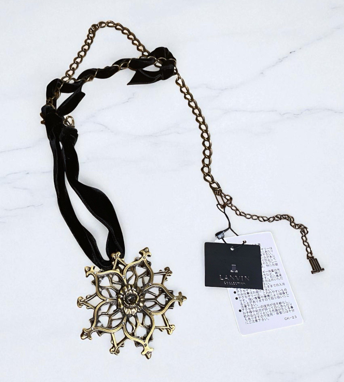 MINT LANVIN Women Necklace Crystals Metal Party Ribbon Charm