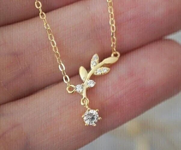 1.20Ct Round Cut Simulated Diamond Leaf Shape Pendant In 14k Yellow Gold Plated