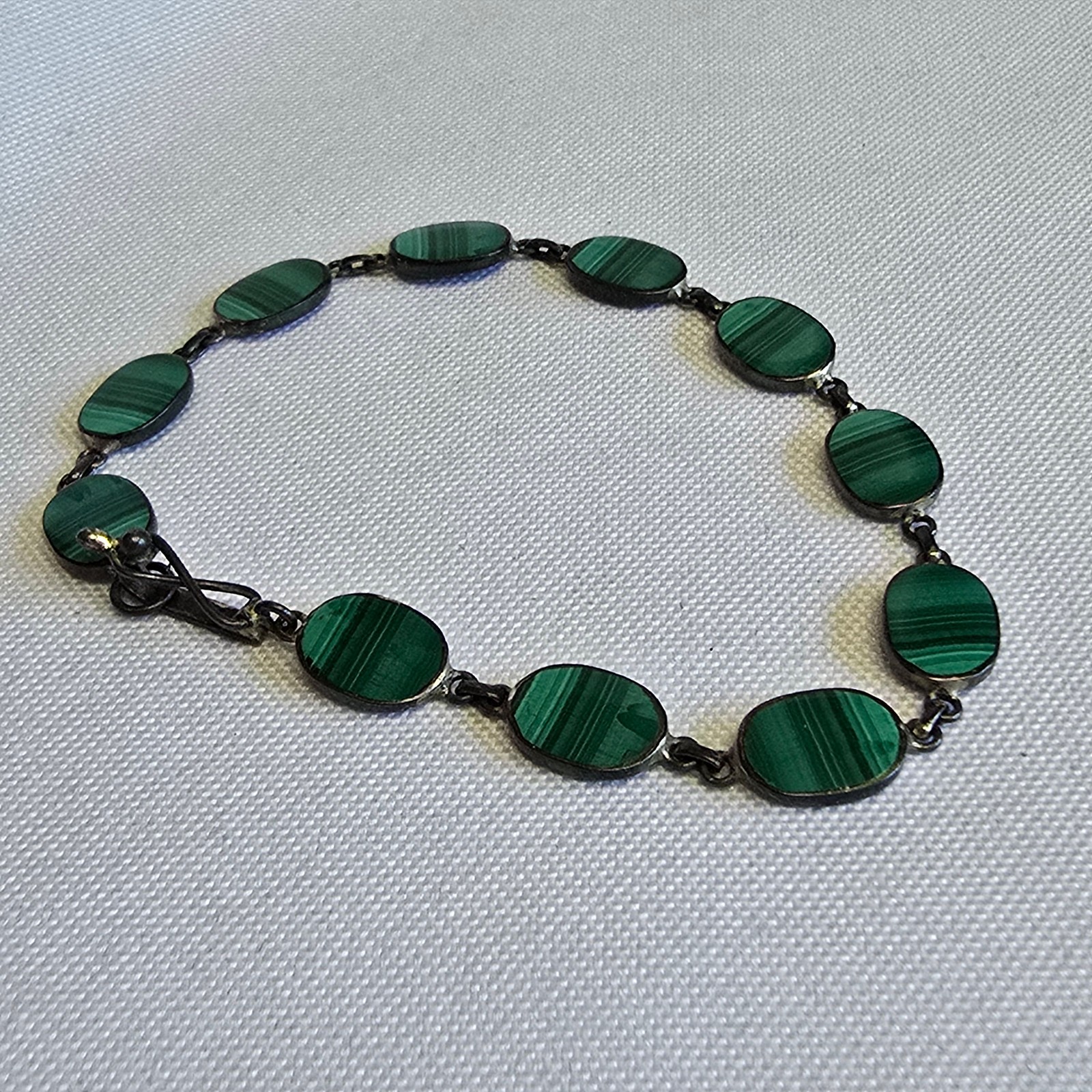Sterling Silver Bracelet 7.4g Jewelry 7.5″ Malachite Look Unique Clasp *READ*