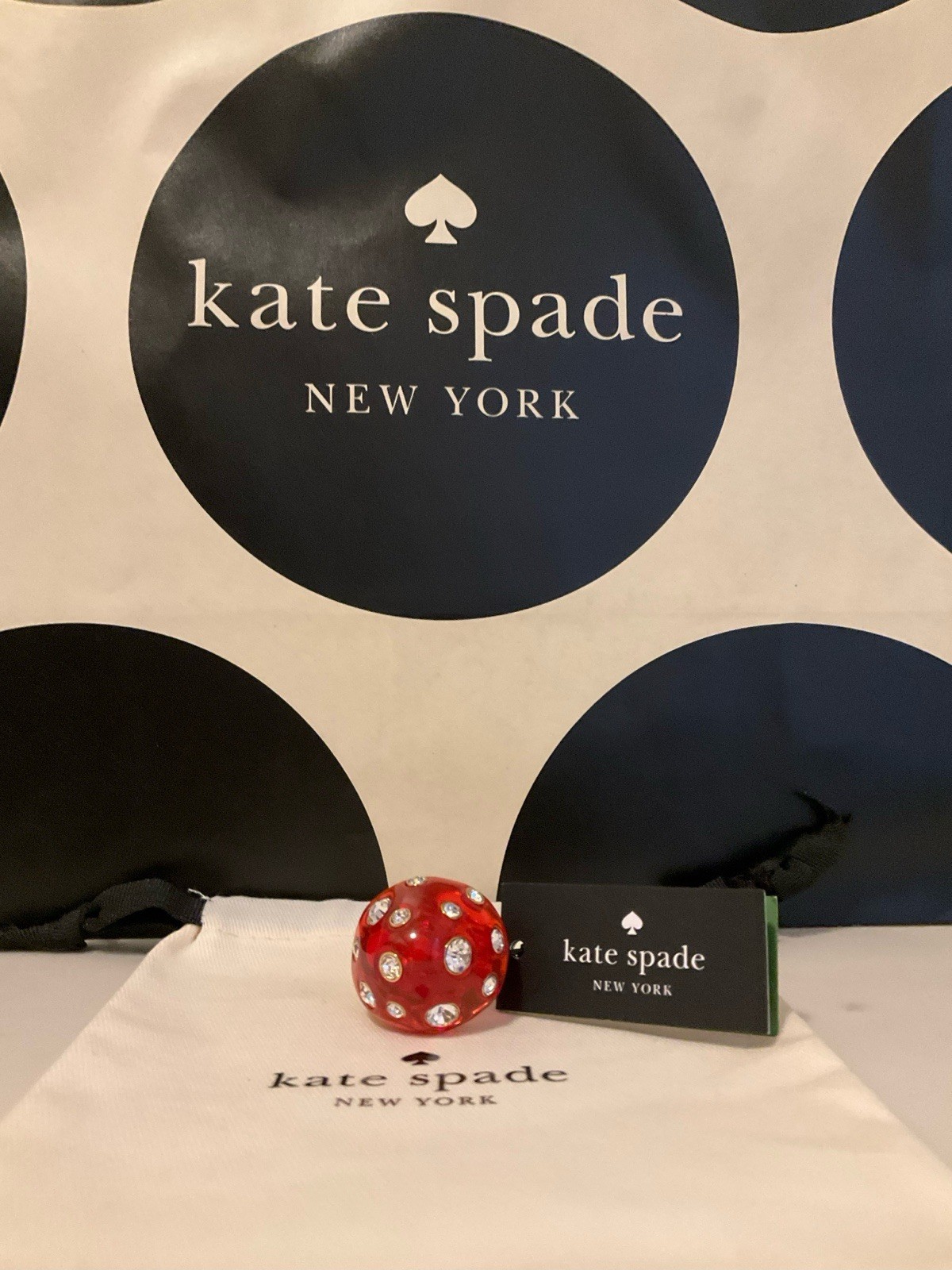 NWT Kate Spade New York Forest Pop Mushroom 12k Gold Plated CZ Crystal Ring Sz 8