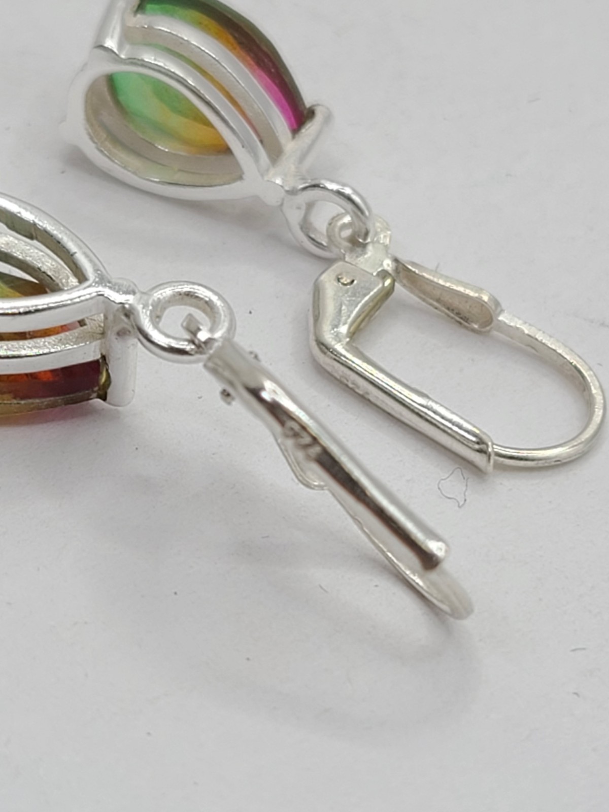 BEAUTIFUL BI-COLOR TOURMALINE 925 STERLING SILVER EARRINGS 2″ 3.03gr T.W