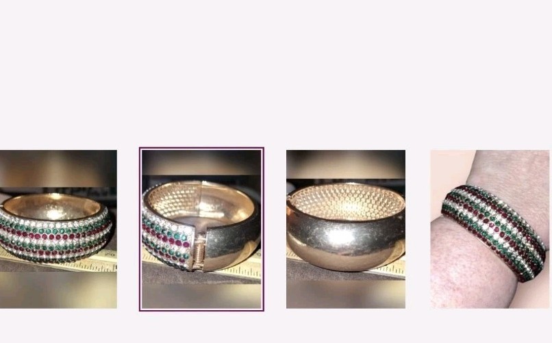 Gold Tone Pave Rhinestone Clamper Bangle Cuff Statement Bracelet