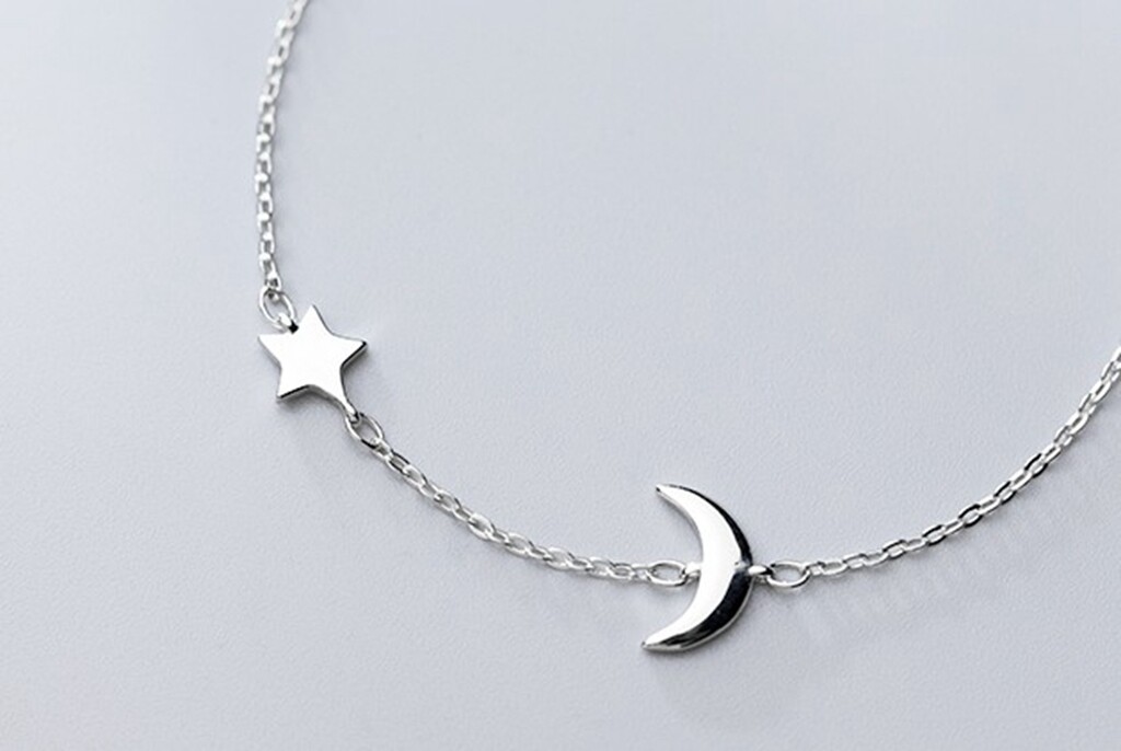 DAINTY Women Girl 925 Sterling Silver Moon and Star Bracelet Anklet 8.6-9.7″