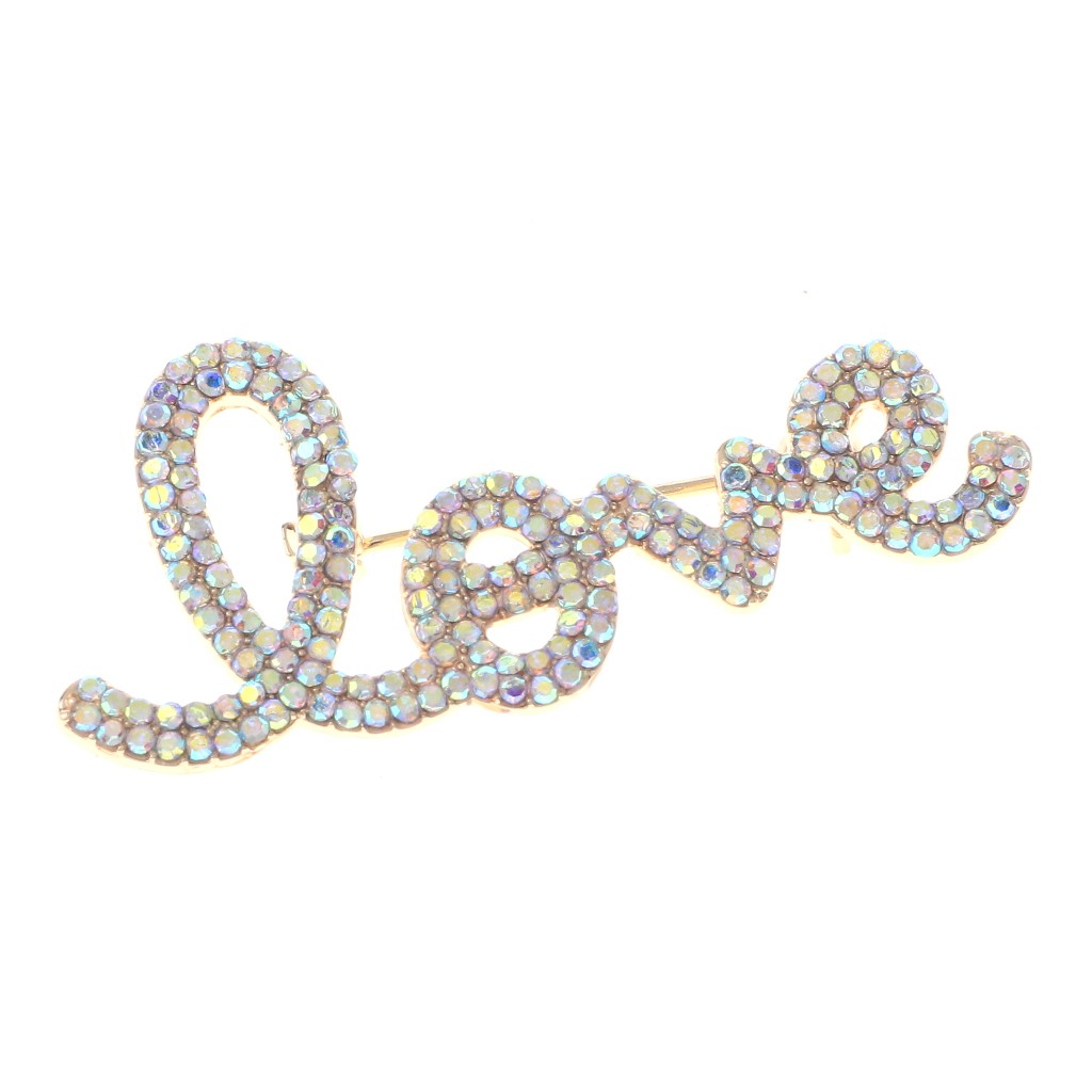 Gold Tone Alloy Metal Crystal Rhinestone Love Brooch P1622-GAB
