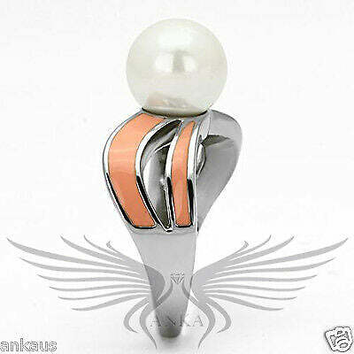 Beautiful Synthetic Pearl Epoxy Colored Stainless Steel Fashion Ring Tk810 *