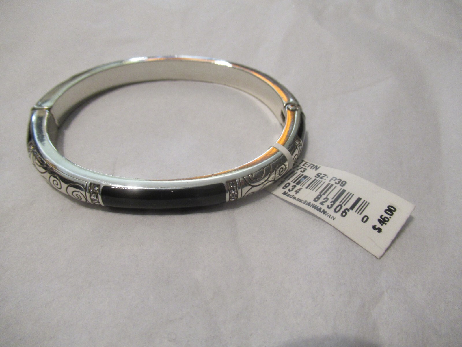 BLACK ENAMEL, BRACELET UP TO 2 1/4” X 2 3/4” silver tone THIS IS FOR 1