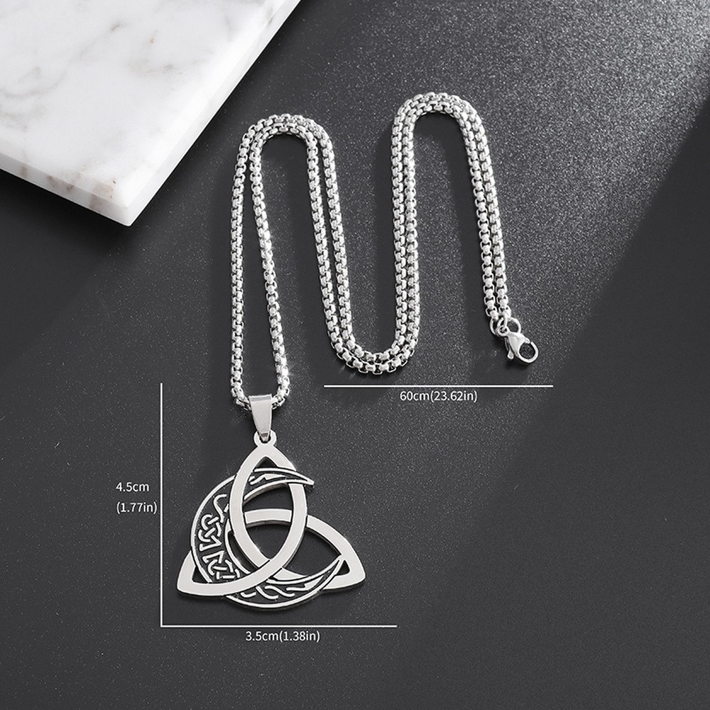 Pendant Necklace Stainless Steel Moon Silver 23.62 in Men Viking Triskel N94