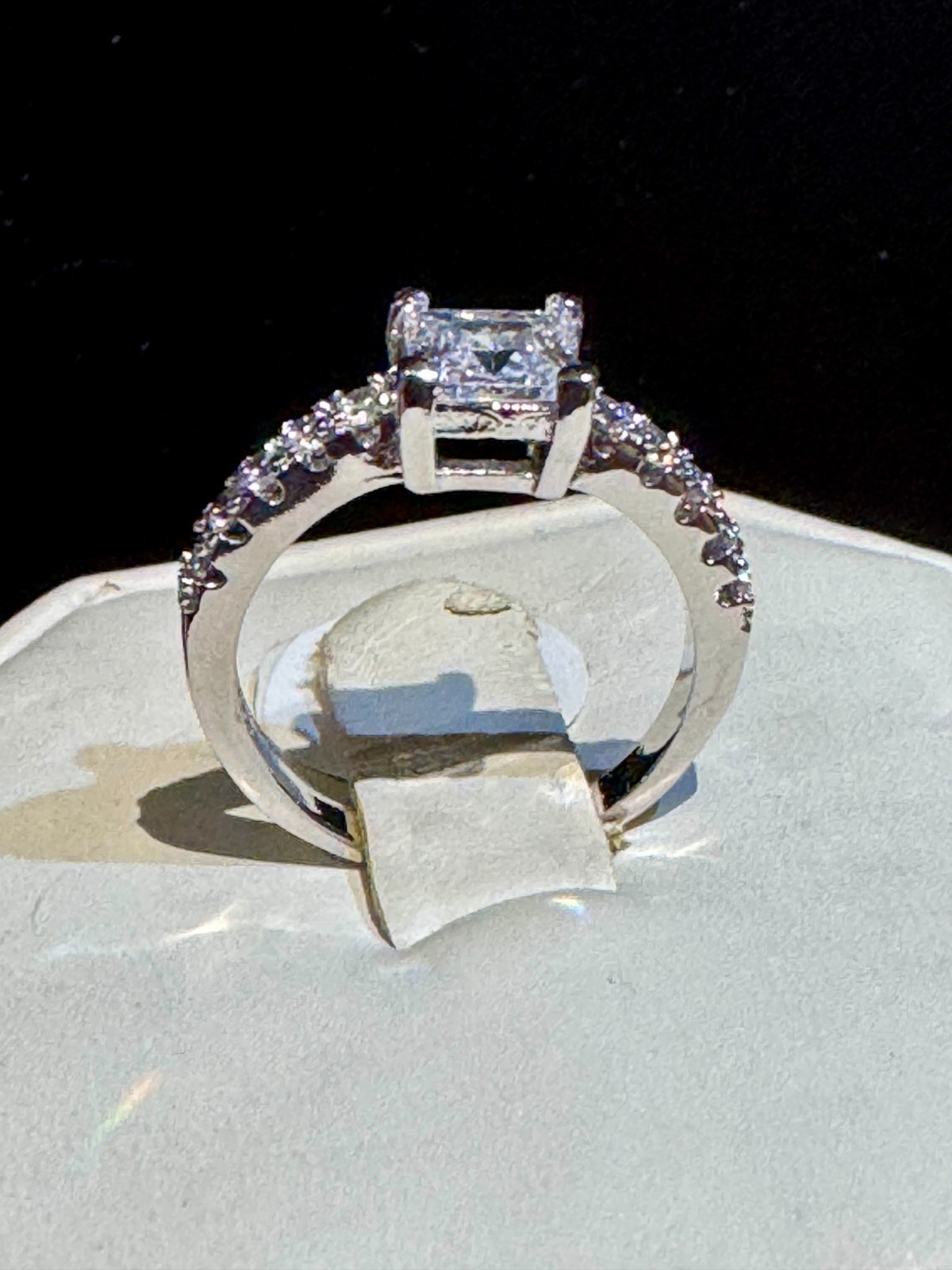 Dainty Princess Cut AAAAA CZ Solitaire With round CZ Accents Size 8