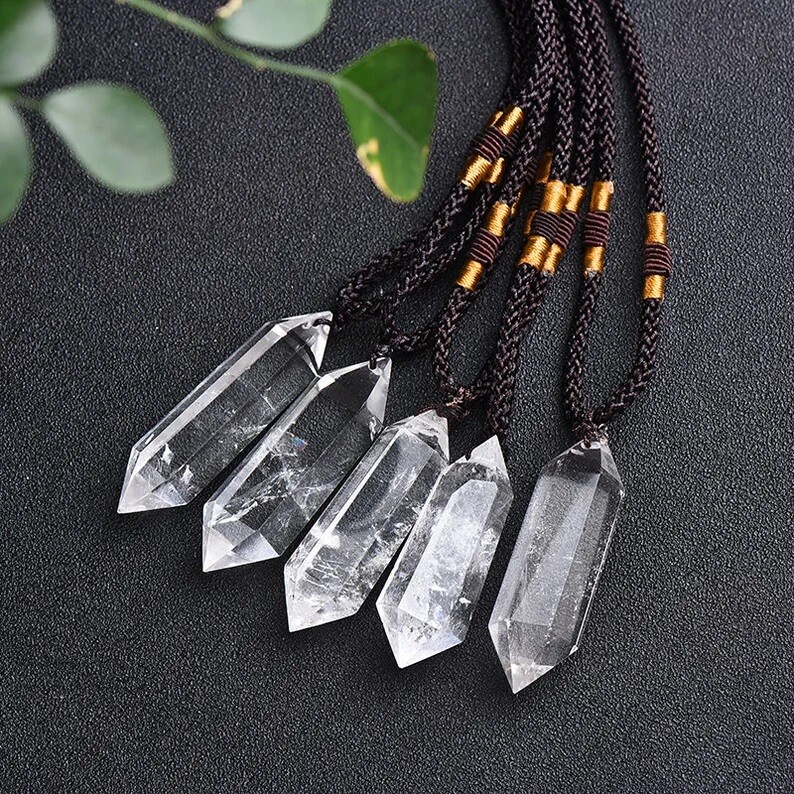 Natural Clear Quartz Hexagon Crystal Pendant Healing Necklace Stone Amulet