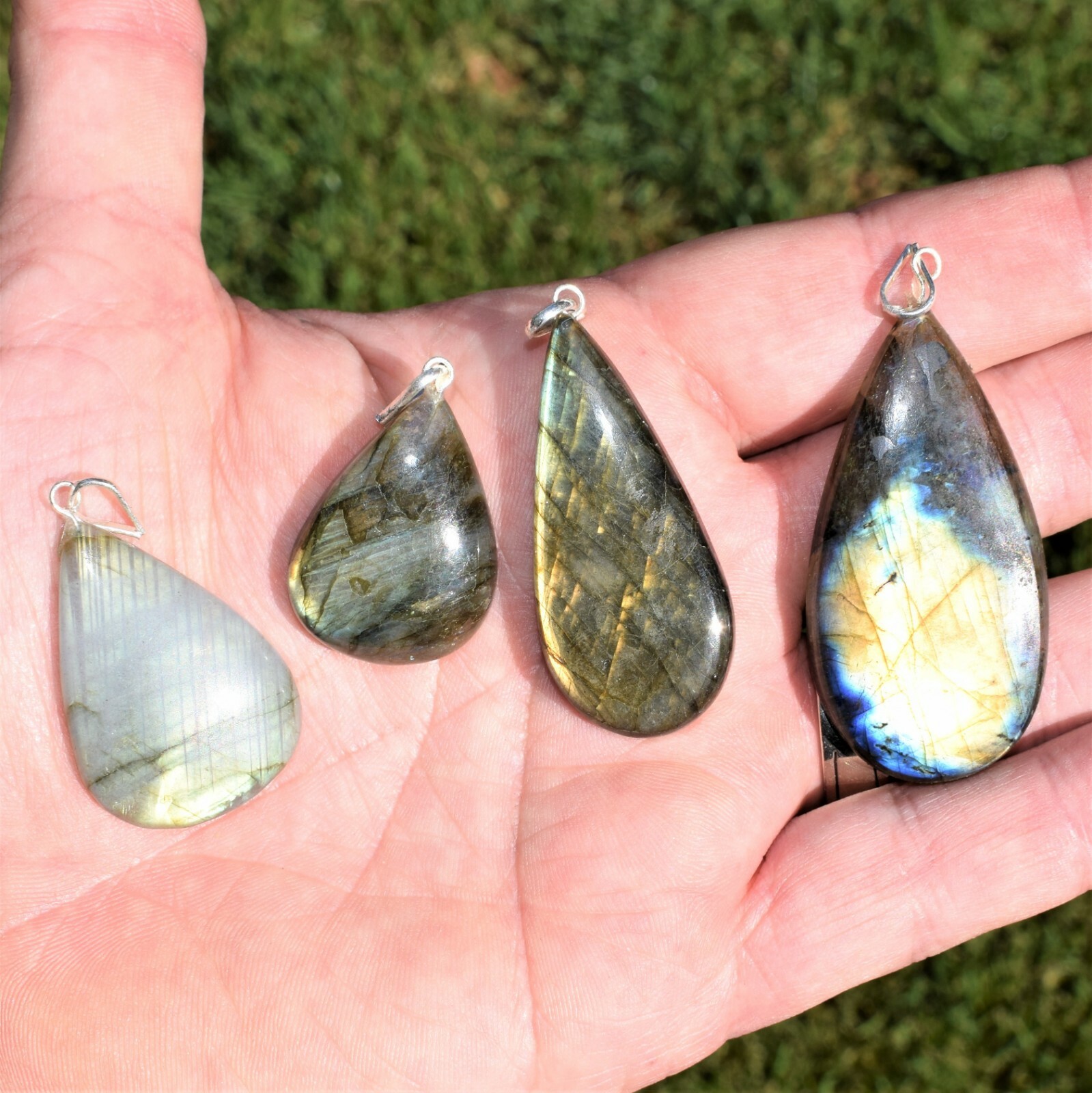 CHARGED AAA Labradorite Teardrop Pendant + 20″ Stainless Steel Chain & Charger