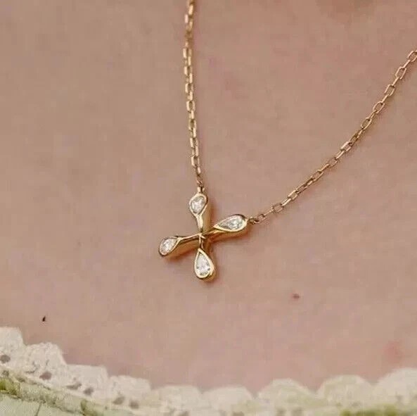 Round Simulated Diamond Women’s Stunning ” X ” Pendant In 14K Yellow Gold Plated