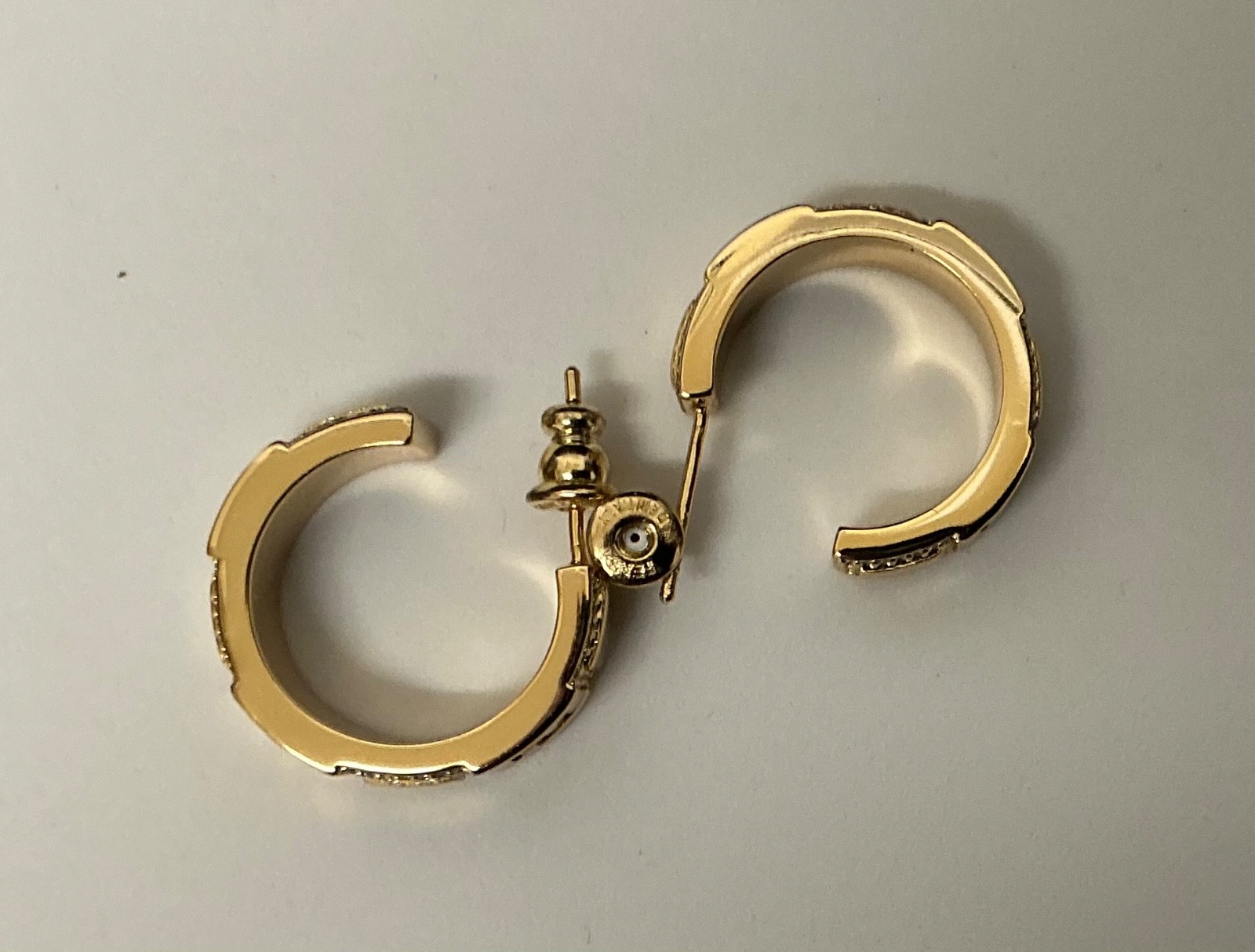 Fendi Gold Tone Crystal Hoop Earrings # 544