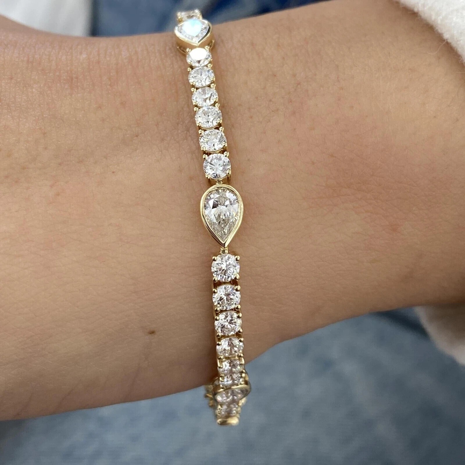 10Ct Round Cut Simulated Diamond Women Tennis Bracelet 14K Yellow Gold Plated