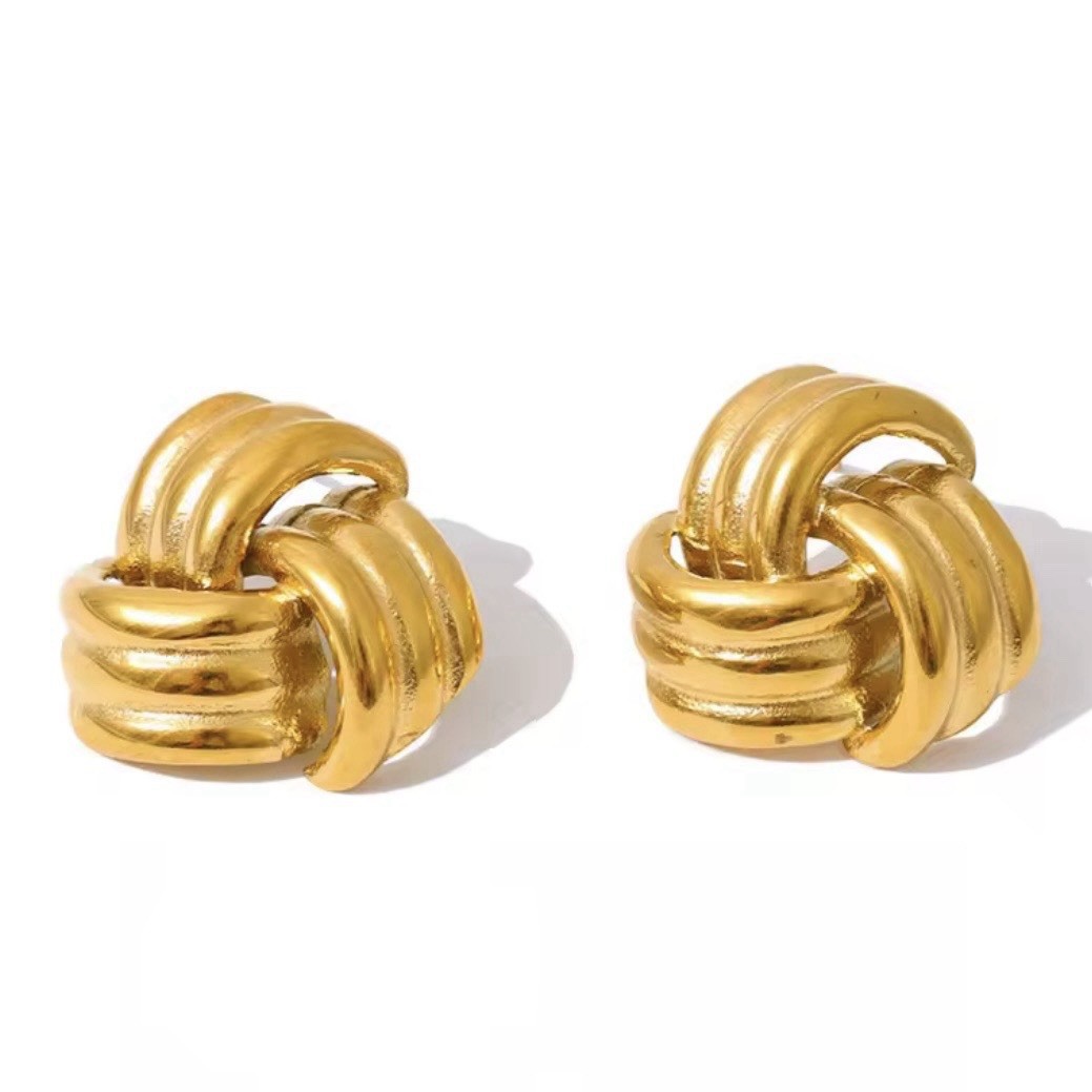 Gold Knot Stud Earrings PVD Stainless Steel Hypoallergenic Statement 21mm