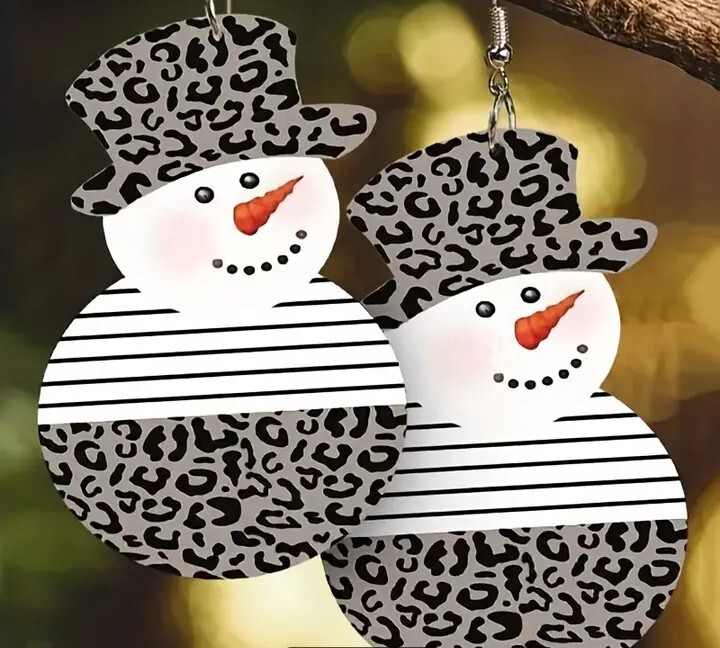 Christmas Wooden Winter Snowman Cute Fun DangleHook Earrings For All Occasions