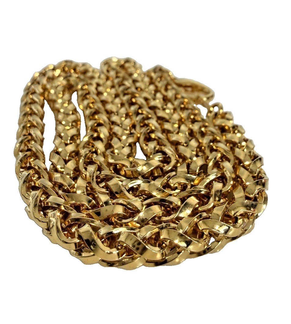 Unsigned Heavy Gold Tone Chunky Wheat Link Chain Necklace 24″ x 6mm