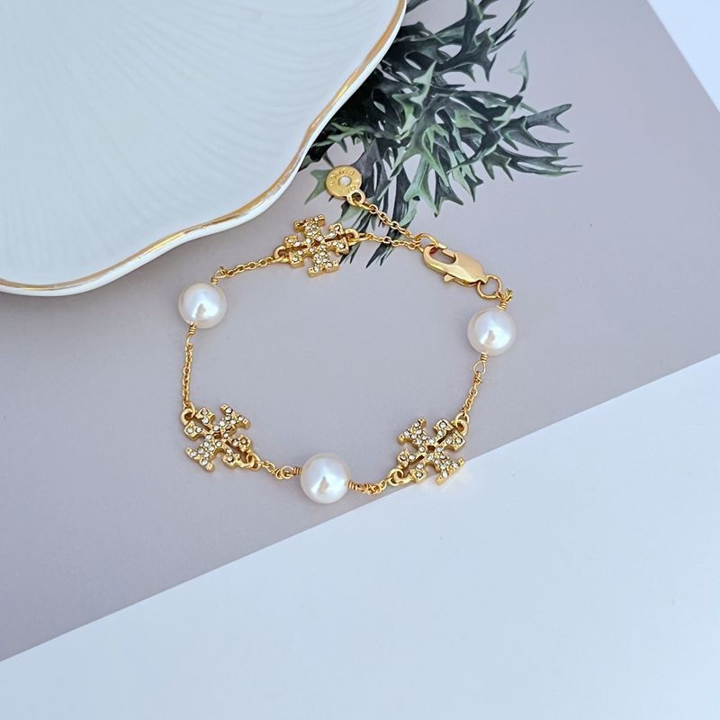 New Burch Miller Pave Logo Cultured Pearls Bracelet Yellow Gold with Pouch 20cm