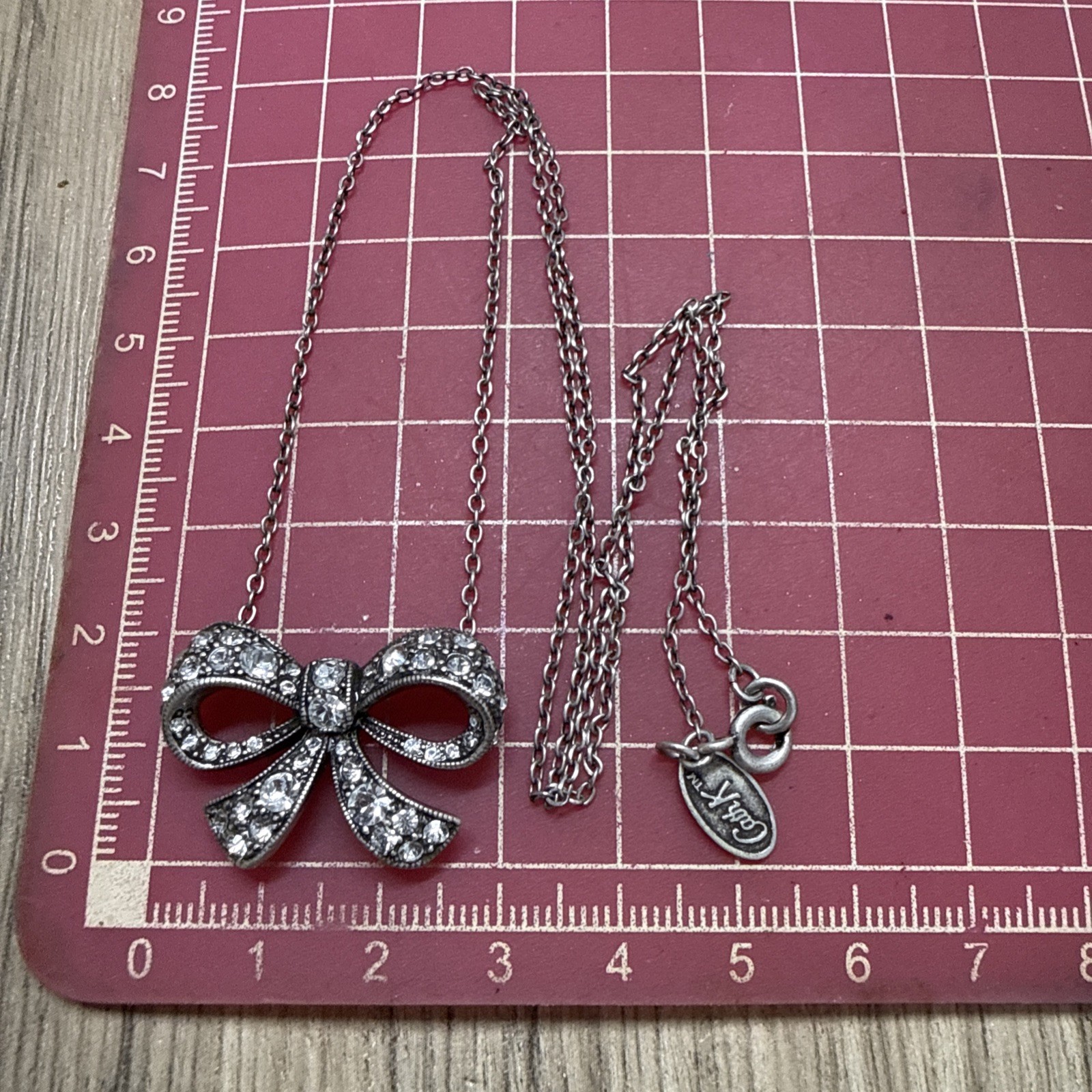 CATH KIDSTON Sparkly Bow Pendant Necklace Silver Tone 51cm/20″ Pretty Retro