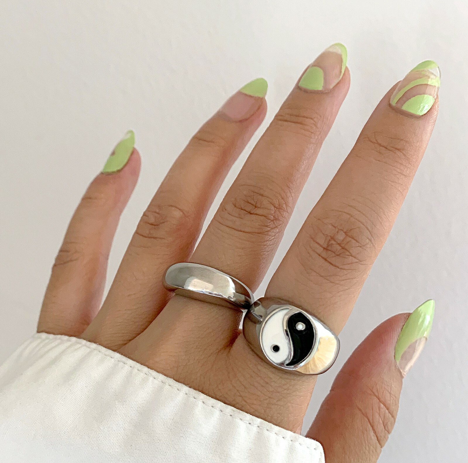 yin yang ring silver signet ring waterproof tarnish resistant silver bold ring