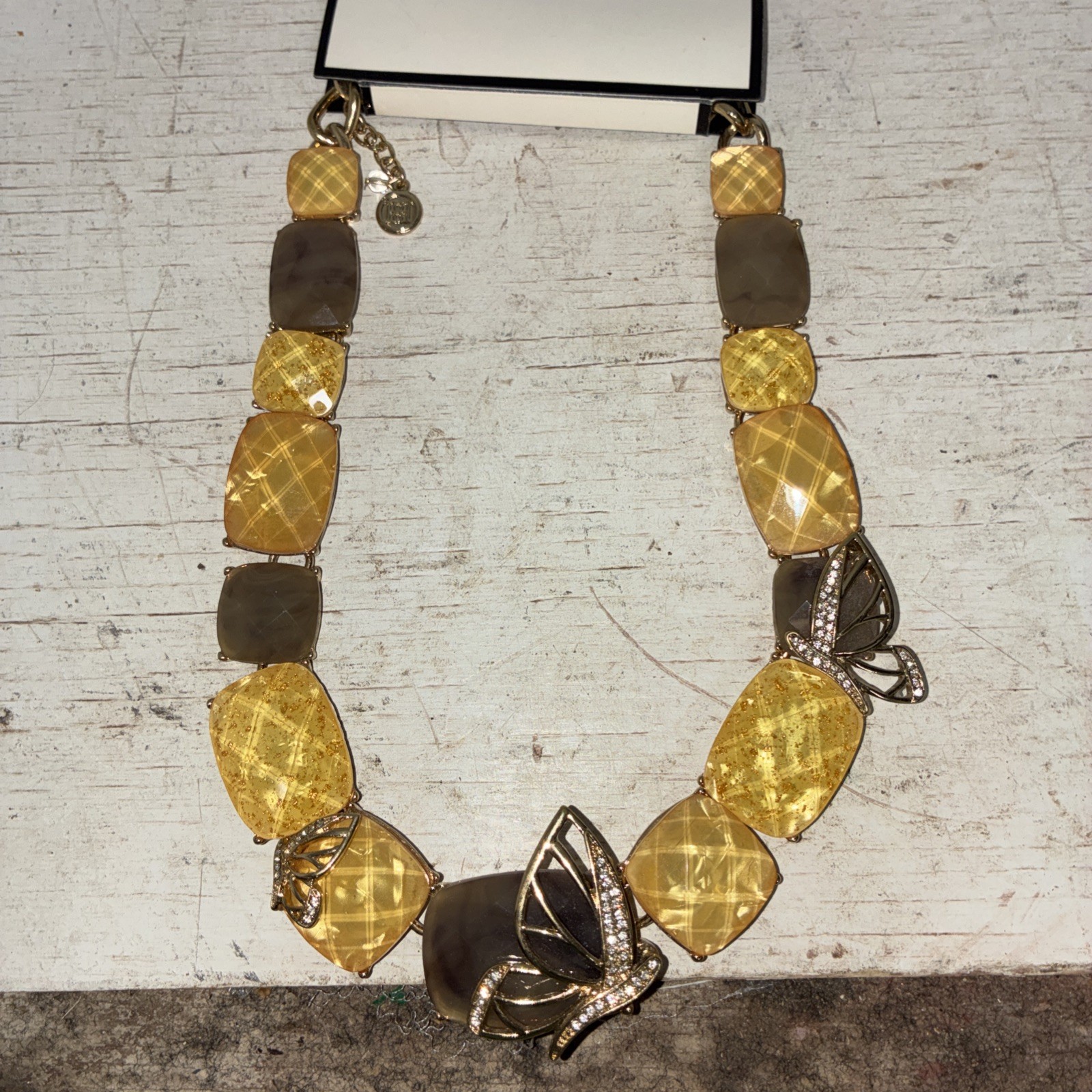 NEW on Card DANA BUCHMAN Necklace Yellow Faux Stones Butterfly’s