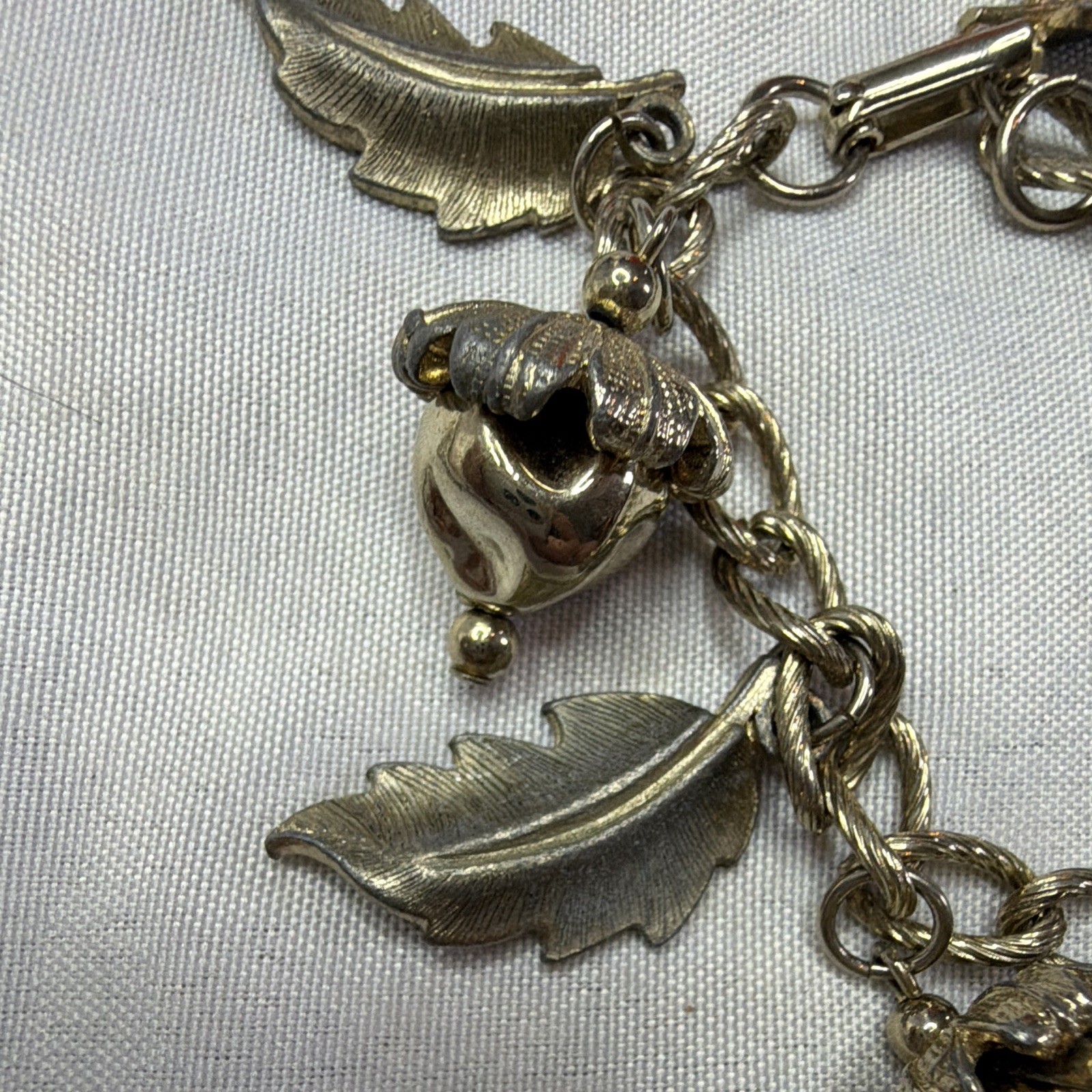 Two Tone Silver Gold Charm Chain Bracelet Leaf Rose Dangle Charms 7 in