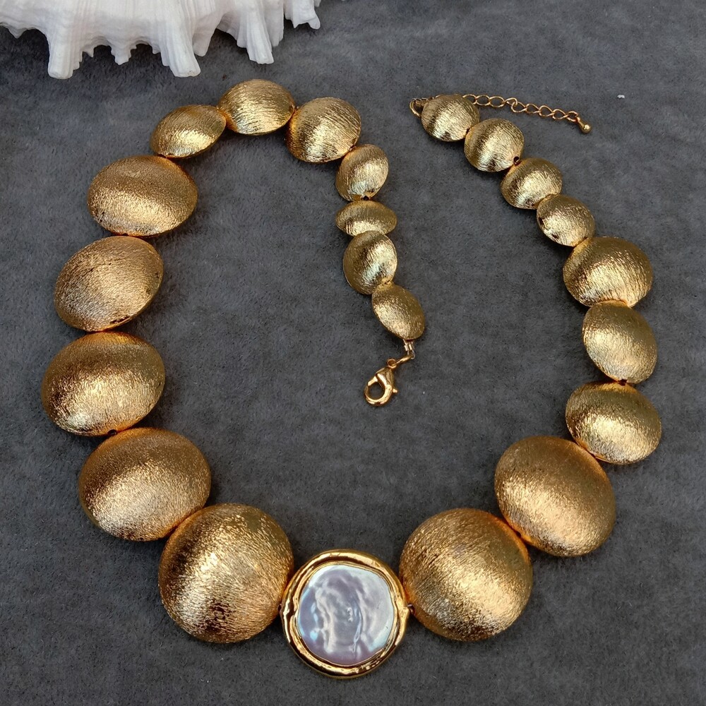 75″ 16mm-20mm-26mm Coin Pearl Brushed Bead Graduated Chokers Trend Necklace