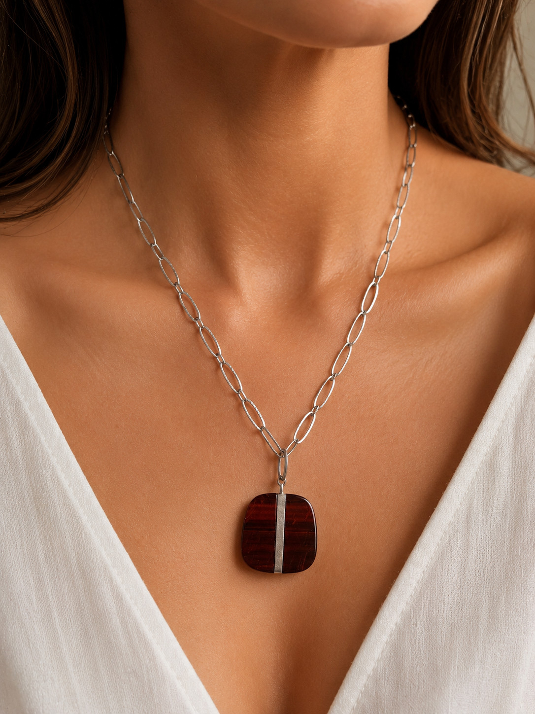 Silpada Sterling Silver Large Tigers Eye Bring The Heat Pendant Necklace