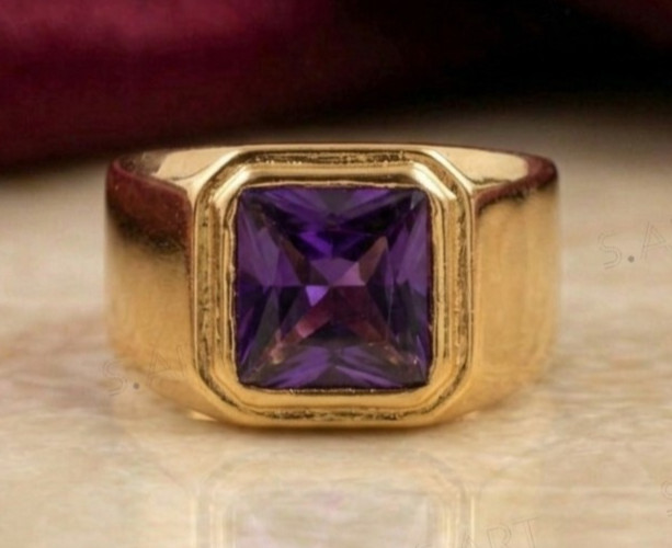 Amethyst Princess Cut With 14K Solid Gold Ring For Men’s