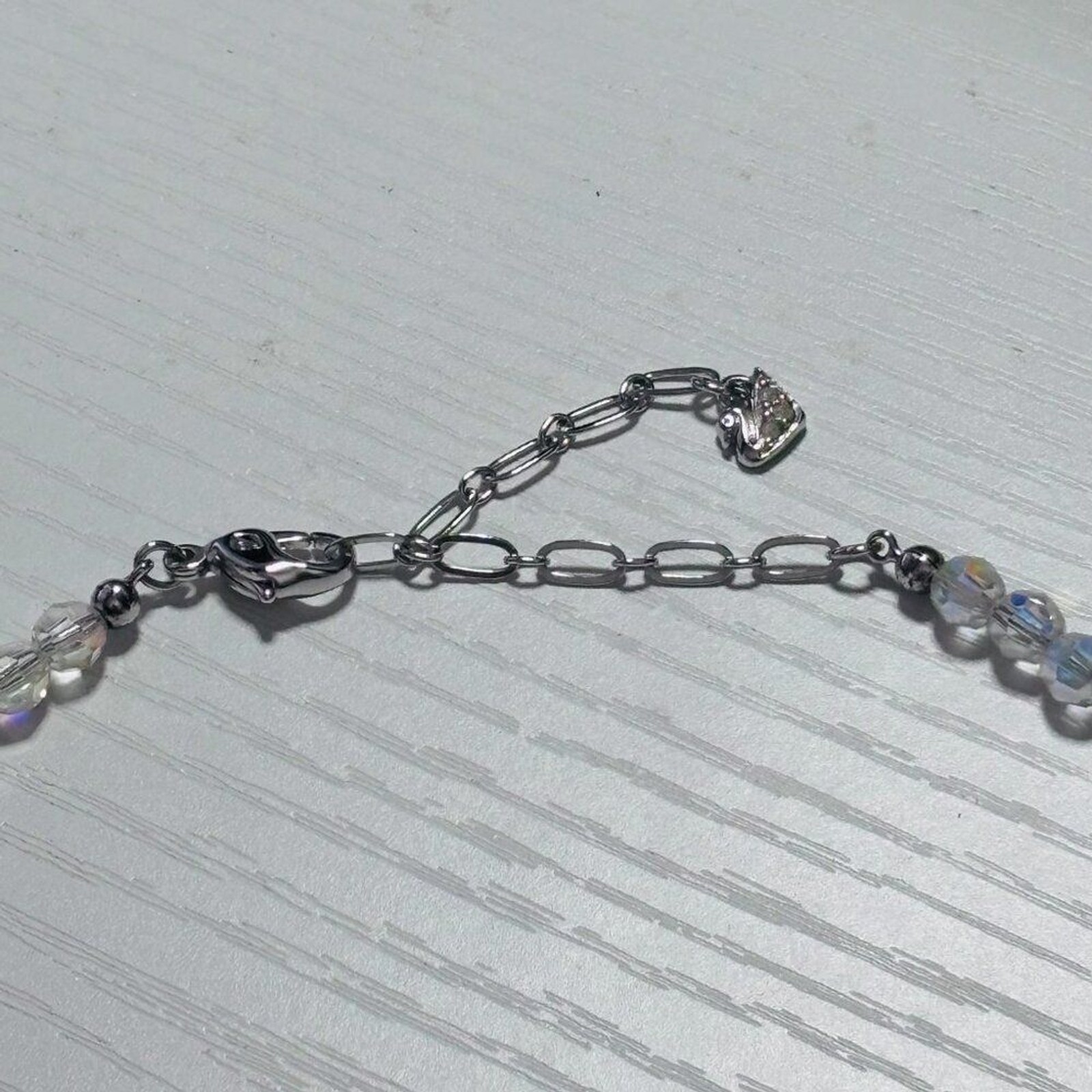 Aurora Borealis Crystal Beaded Necklace Clear AB Sparkle 16”