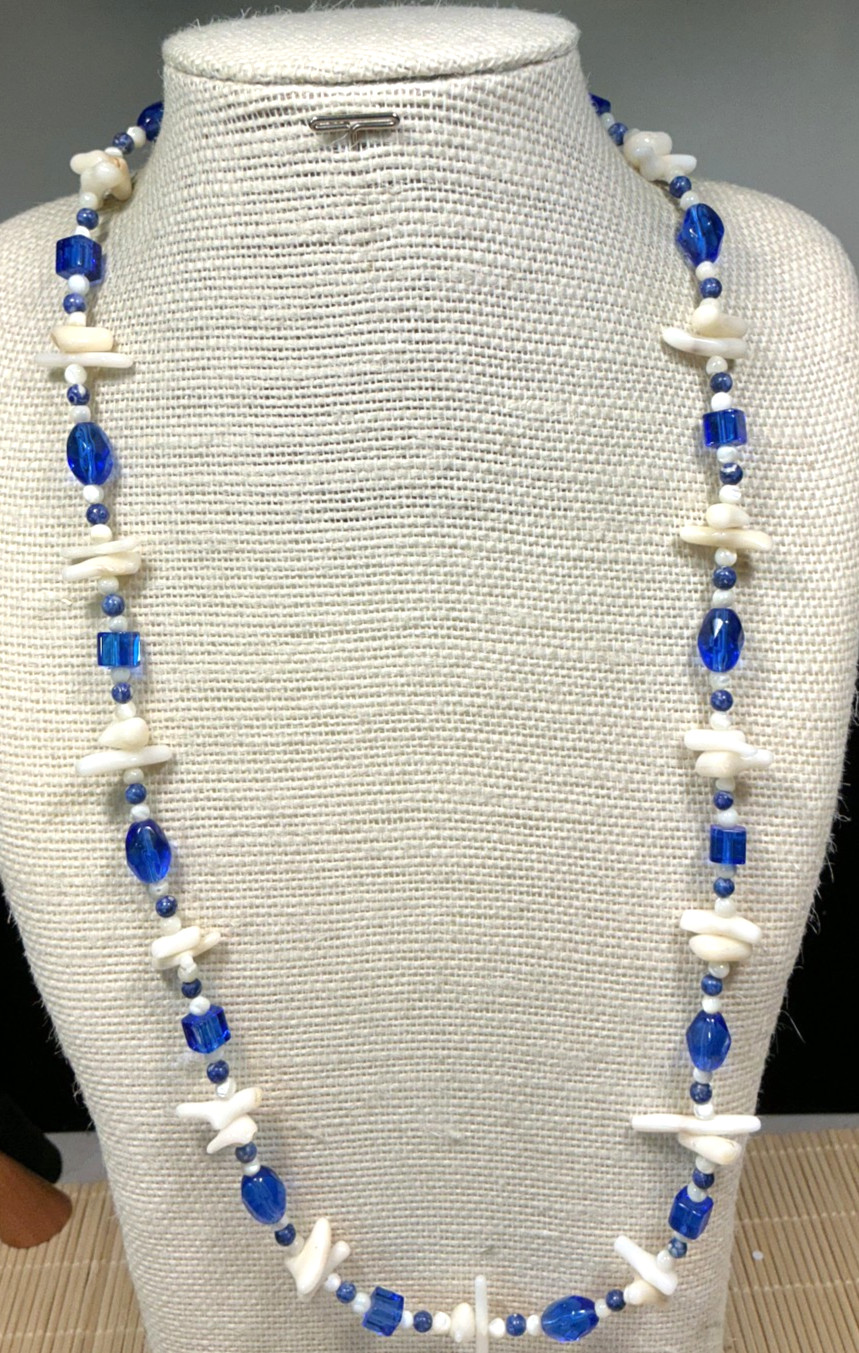 Fashion Necklace Faceted Blue Glass White Branch Coral Beaded Strand Lot 103D