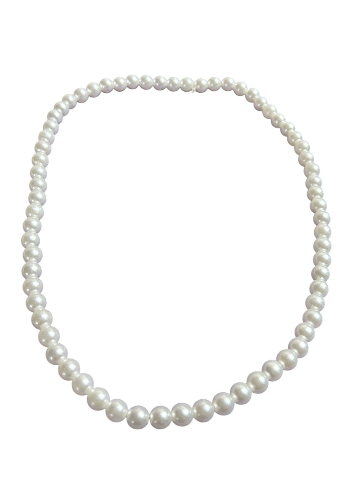 Plastic Faux Pearl Beaded Necklace Stretchy 19 inches Long No Clasp