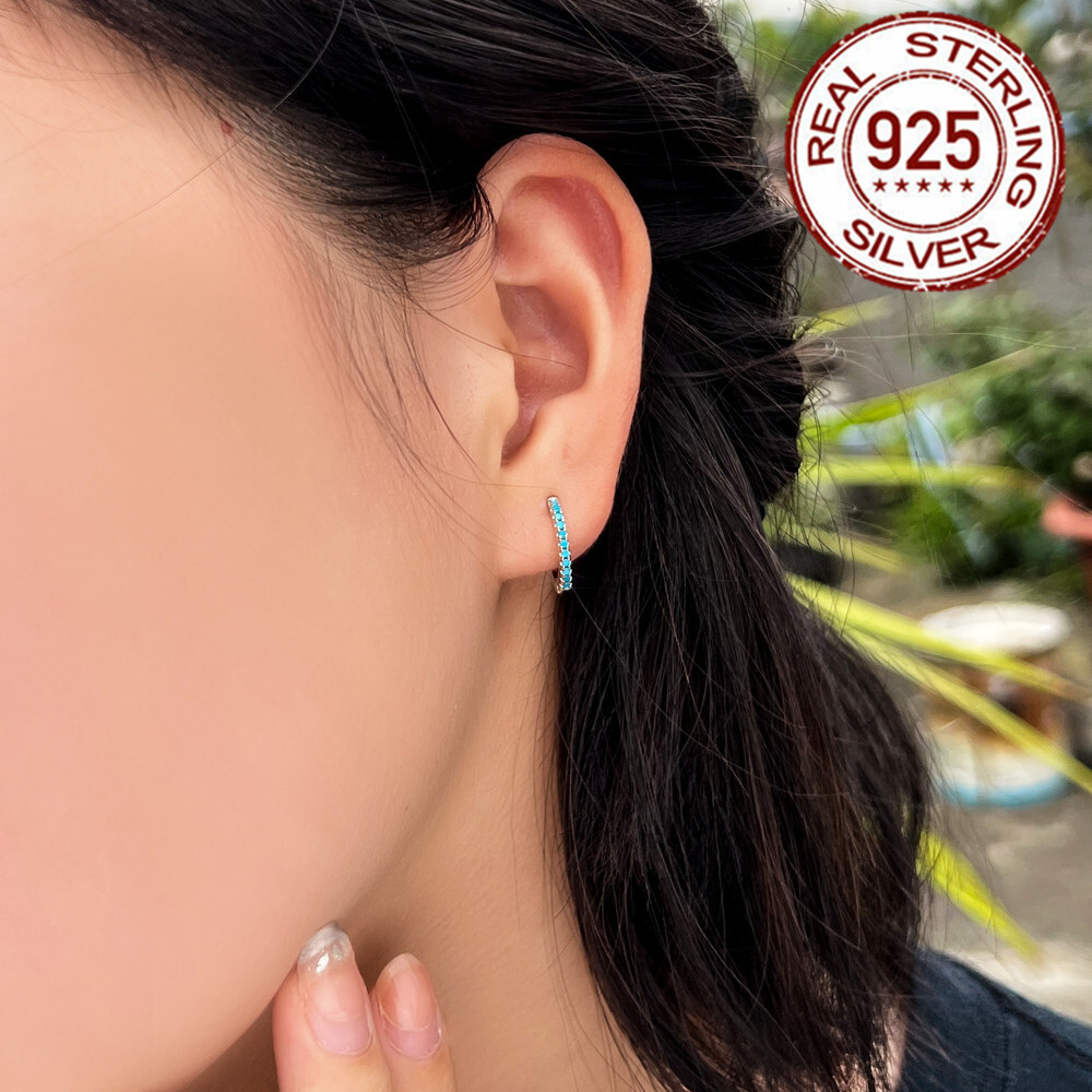 14mm 925 Sterling Silver Small Round Hoop Earrings Women Cubic Zirconia Jewelry