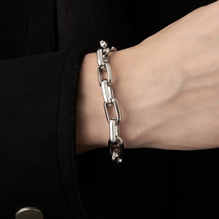 Silver Mens Punk Titanium Steel Chain Curb Cuban Link Bracelet Gifts Men Women