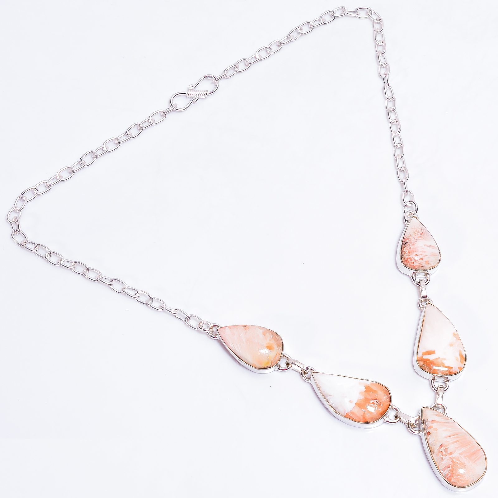 Natural Pink Scolecite Gemstone Fashion Jewelry 925 Silver Necklace 18-20″ RN366