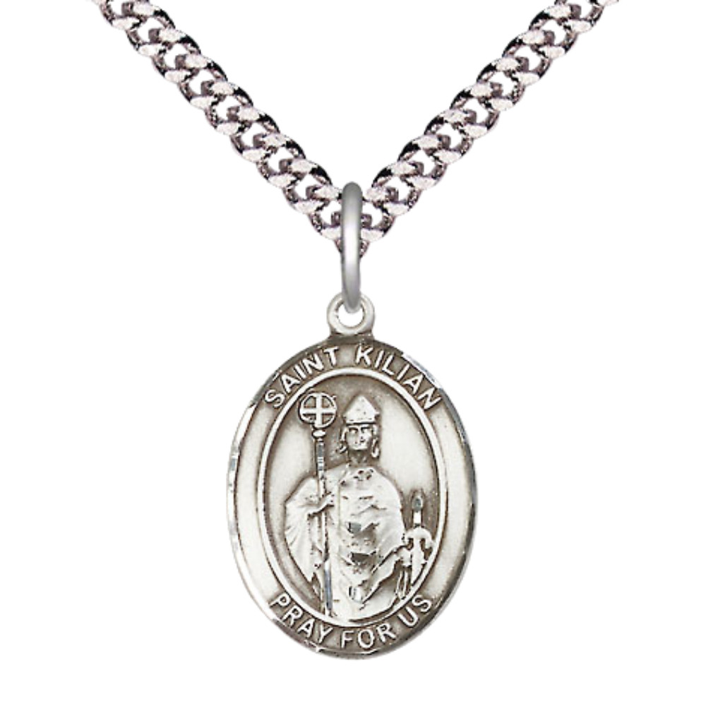Medium Medium Pewter Saint St. Kilian Medal 24″ Lobster Claw Chain Necklace