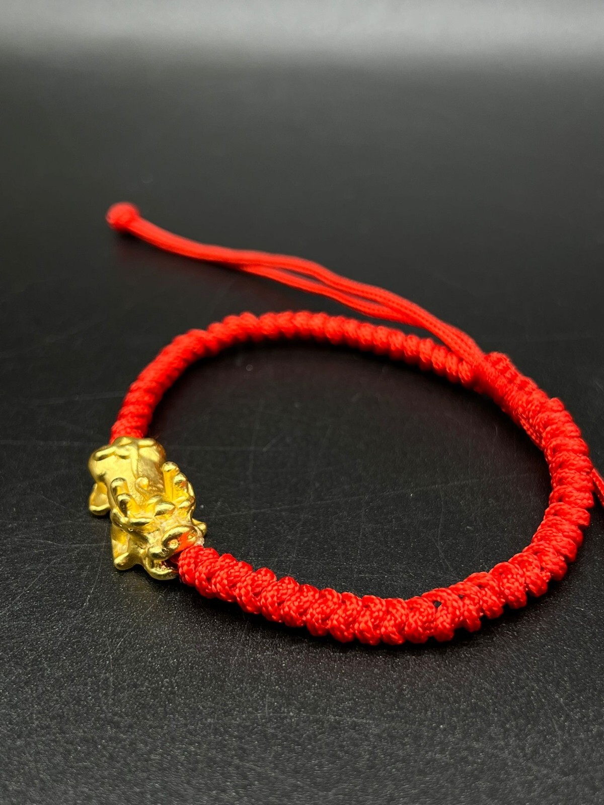 Red Thread with 3D Lucky Coin Pixiu Knitted Adjustable Bracelet
