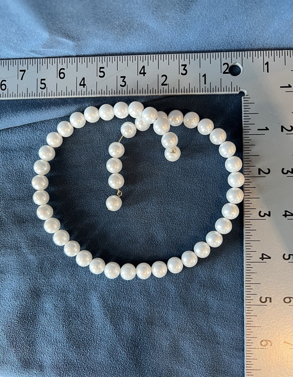 White Faux Pearl Beaded Strand Necklace, Hookless Tension Fit Closure, 16 in