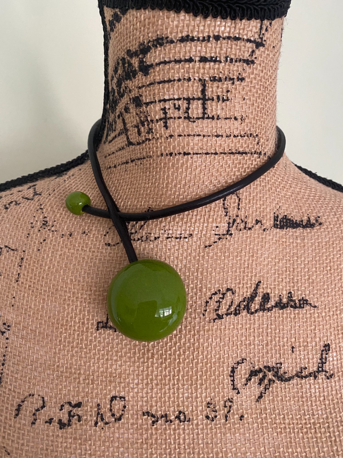 Elegant Silver Leather Ceramic Necklace & Adjustable Ring Set Made in France NWT