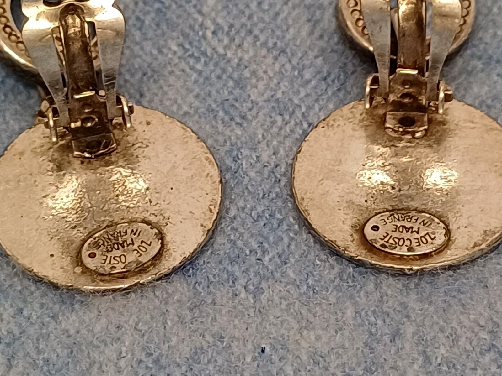 VINTAGE ZOE COSTE FRANCE SILVER TONE CLIP ON BLACK STONE 2.5″ DANGLE EARRINGS