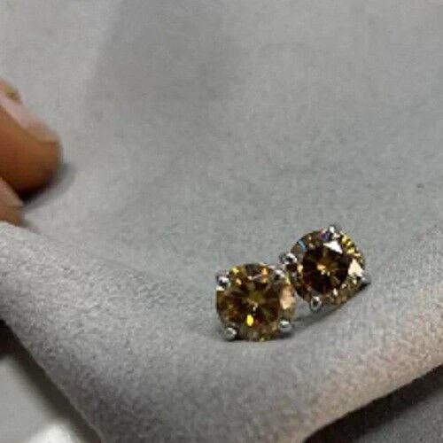 1Ct Simulated Brown Diamond Women’s Stud Earring 14K White Gold Plated